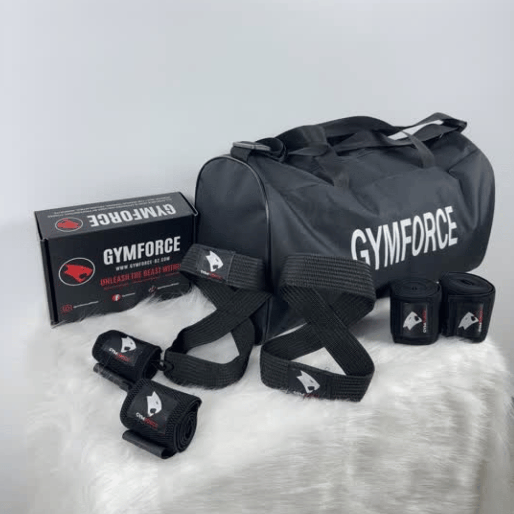 GYMFORCE-Pack Musculation (Serre-poignets + Straps + Genouillères + Sac) 💪
